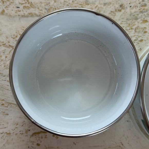 Vintage White Enamelware Nesting Bowls Set of 4 w Lids — Red/Orange/Blue Flowers - Picture 9 of 16